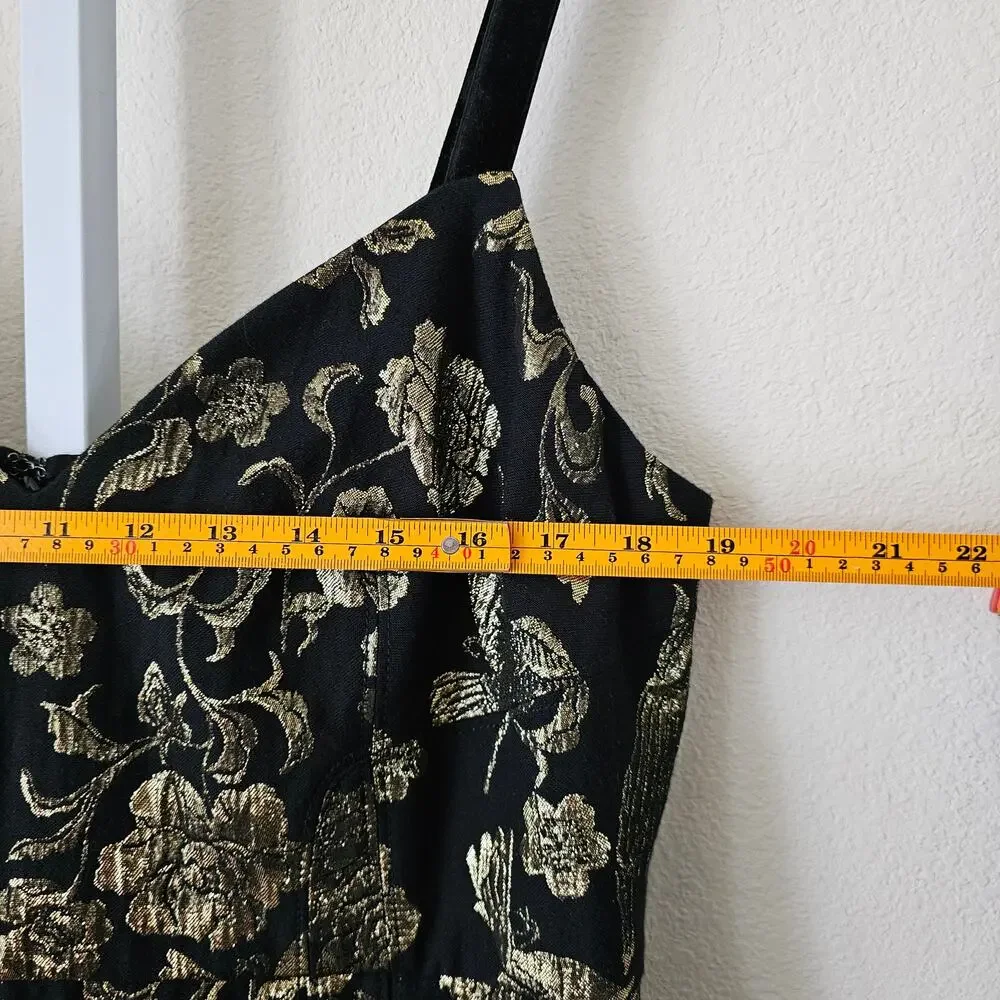MAEVE Antropologie NWT Black & Gold Slim Jacquard Botanical Mini Dress Sz 14 - Picture 14 of 16